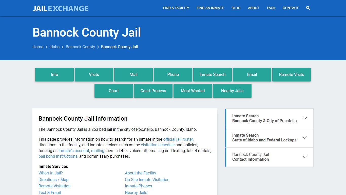 Bannock County Jail, ID Inmate Search, Information